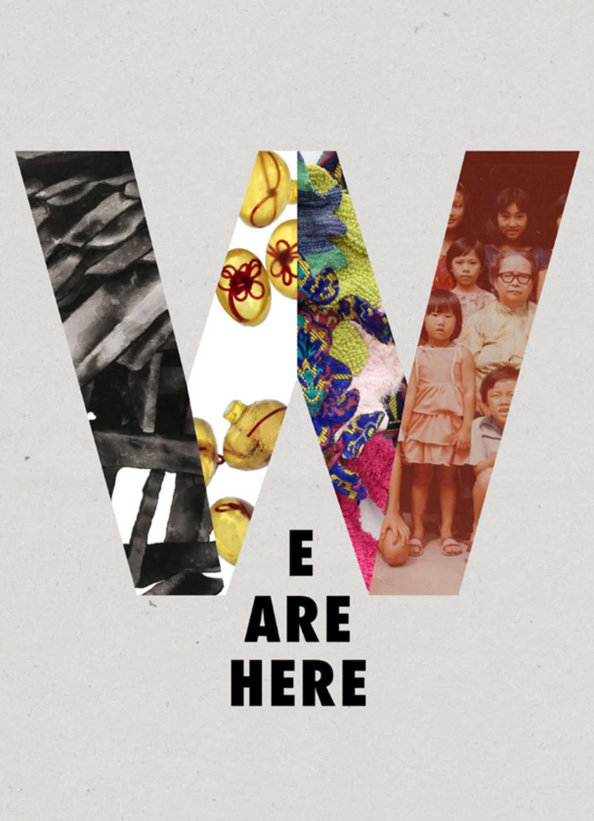 Exhibition poster with a collaged W built from photographic fragments