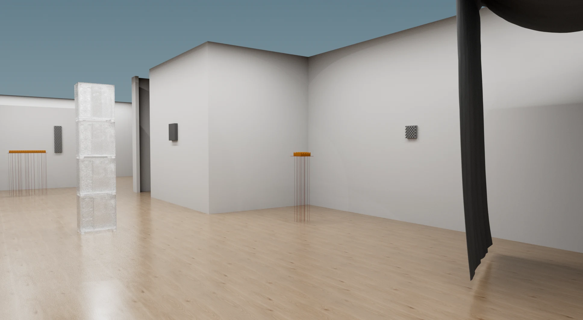 Perspective Houdini render of gallery layout at eye level